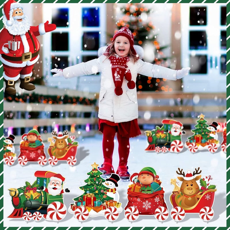 Marsui 4 Pieces Christmas Train Decorations Outdoor Yard Lawn Signs Christmas Tree Gingerbread Santa Snowman Reindeer Train with 8 Stakes for Xmas Holiday Outside Garden Lawn Yard Decor - Image 5